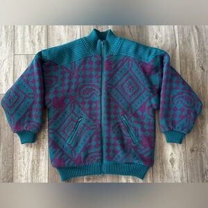 VTG Towne London Fog Quilted Sweater Jacket LARGE Padded Shoulders Ski 80’s-90’s